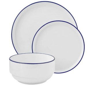 Mainstays 12-Piece Blue Rim Stoneware Dinnerware Set_ طقم فخار12 قطعه