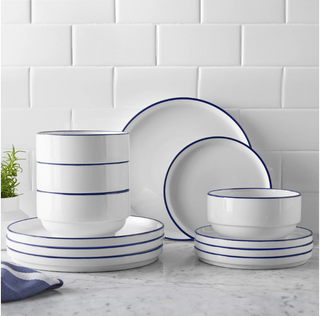 Mainstays 12-Piece Blue Rim Stoneware Dinnerware Set_ طقم فخار12 قطعه