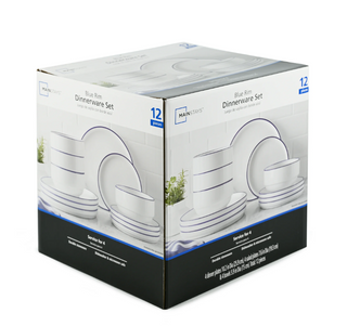 Mainstays 12-Piece Blue Rim Stoneware Dinnerware Set_ طقم فخار12 قطعه