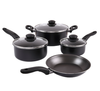 Mainstays 7 Piece Non Stick Aluminium, Pots and Pans Cookware Set, Black
