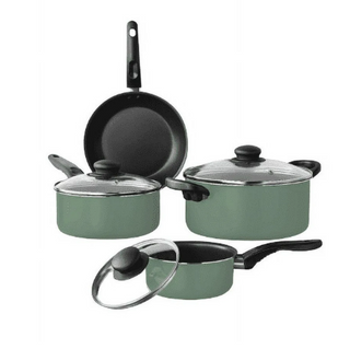 Mainstays 7 Piece Nonstick Aluminum Pots and Pans Cookware Set, Green