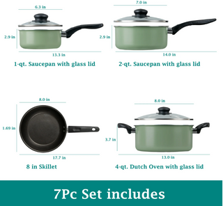 Mainstays 7 Piece Nonstick Aluminum Pots and Pans Cookware Set, Green