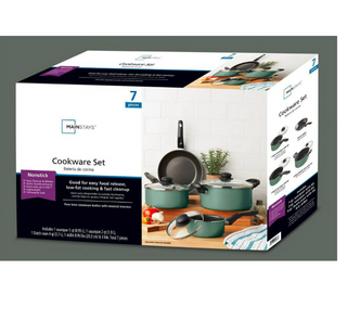 Mainstays 7 Piece Nonstick Aluminum Pots and Pans Cookware Set, Green