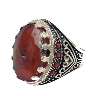 Yemeni Aqeeq Ring- Genuine Silver - size: 9 - عقيق يماني وفضه الاصلي