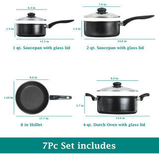 Mainstays 7 Piece Non Stick Aluminium, Pots and Pans Cookware Set, Black