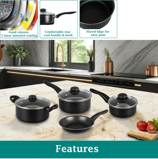 Mainstays 7 Piece Non Stick Aluminium, Pots and Pans Cookware Set, Black