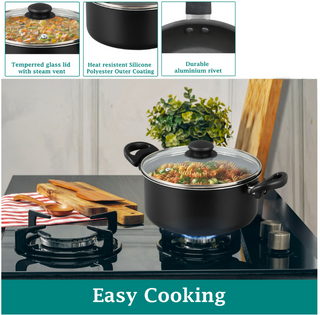 Mainstays 7 Piece Non Stick Aluminium, Pots and Pans Cookware Set, Black