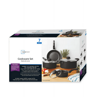 Mainstays 7 Piece Non Stick Aluminium, Pots and Pans Cookware Set, Black
